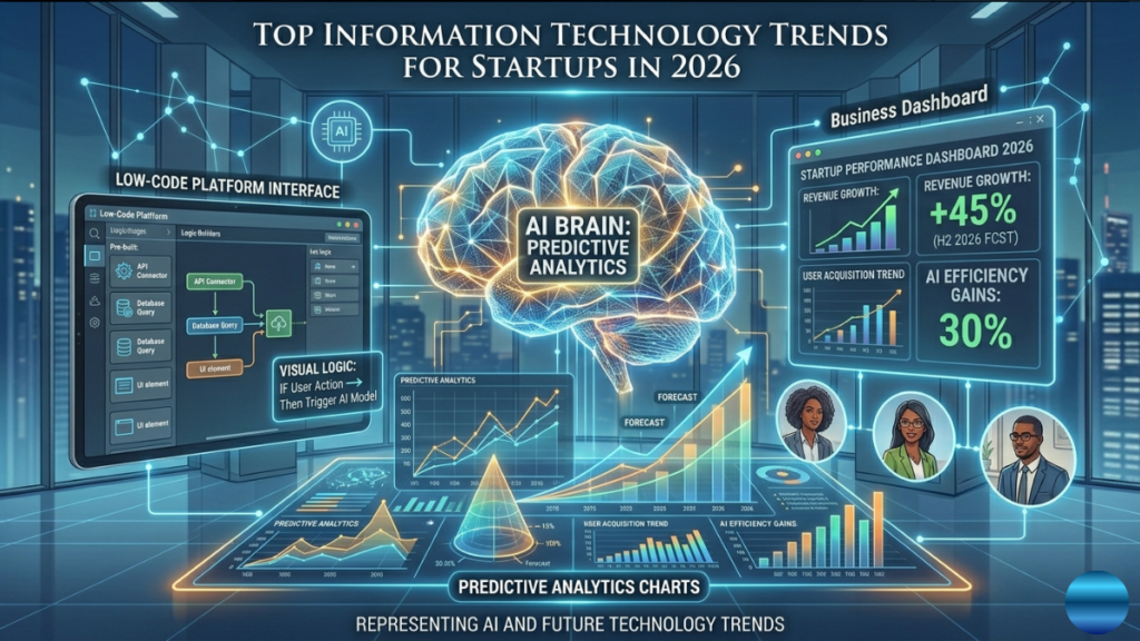 AI dashboard showing startup technology trends and analytics