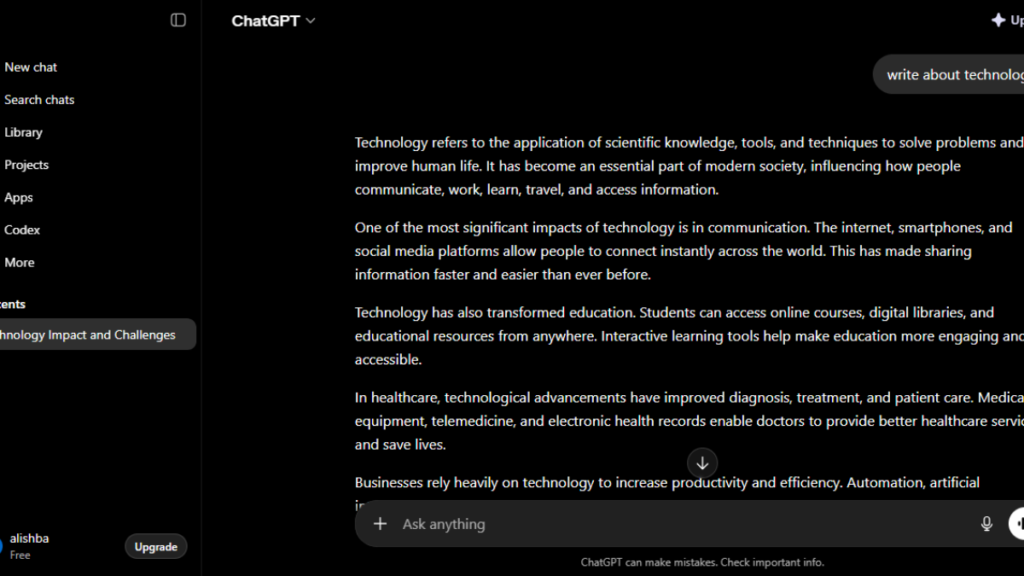 The ChatGPT interface generates content and answers questions using AI.