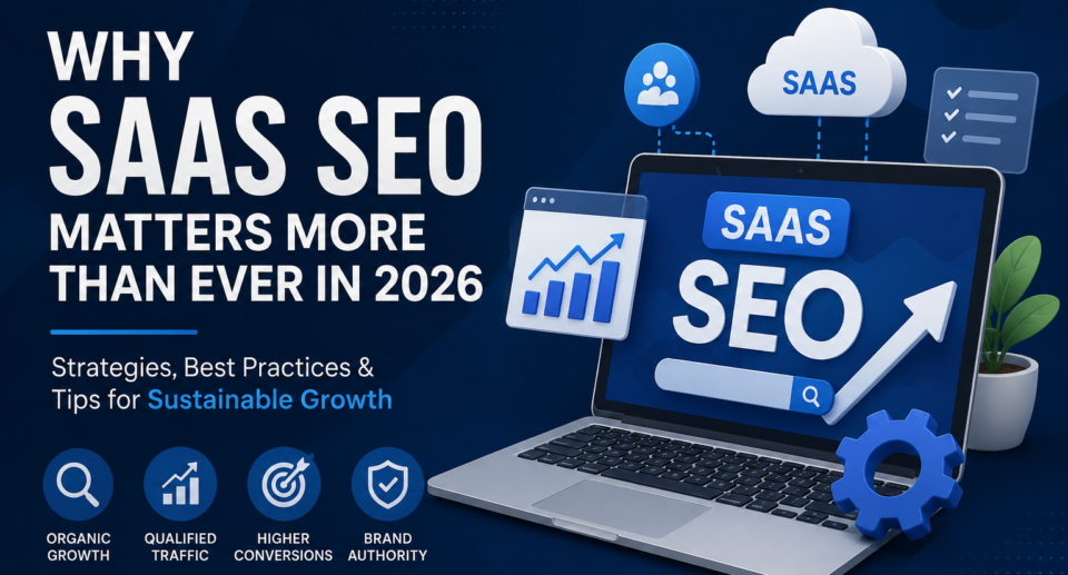 SaaS SEO strategy in 2026 showing organic traffic growth, lead generation, and search engine optimization for software companies