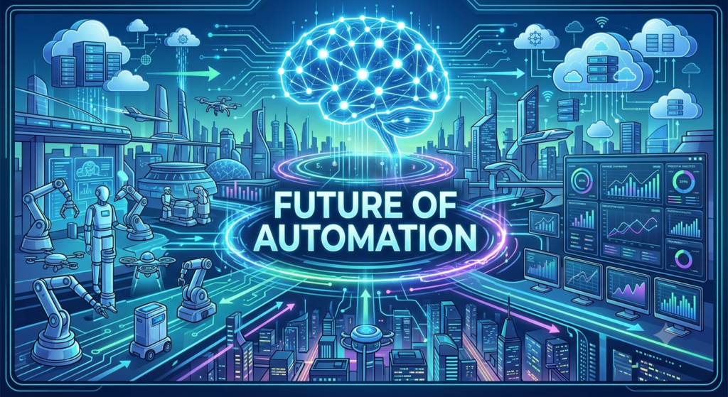 Futuristic AI automation, hyperautomation, predictive analytics